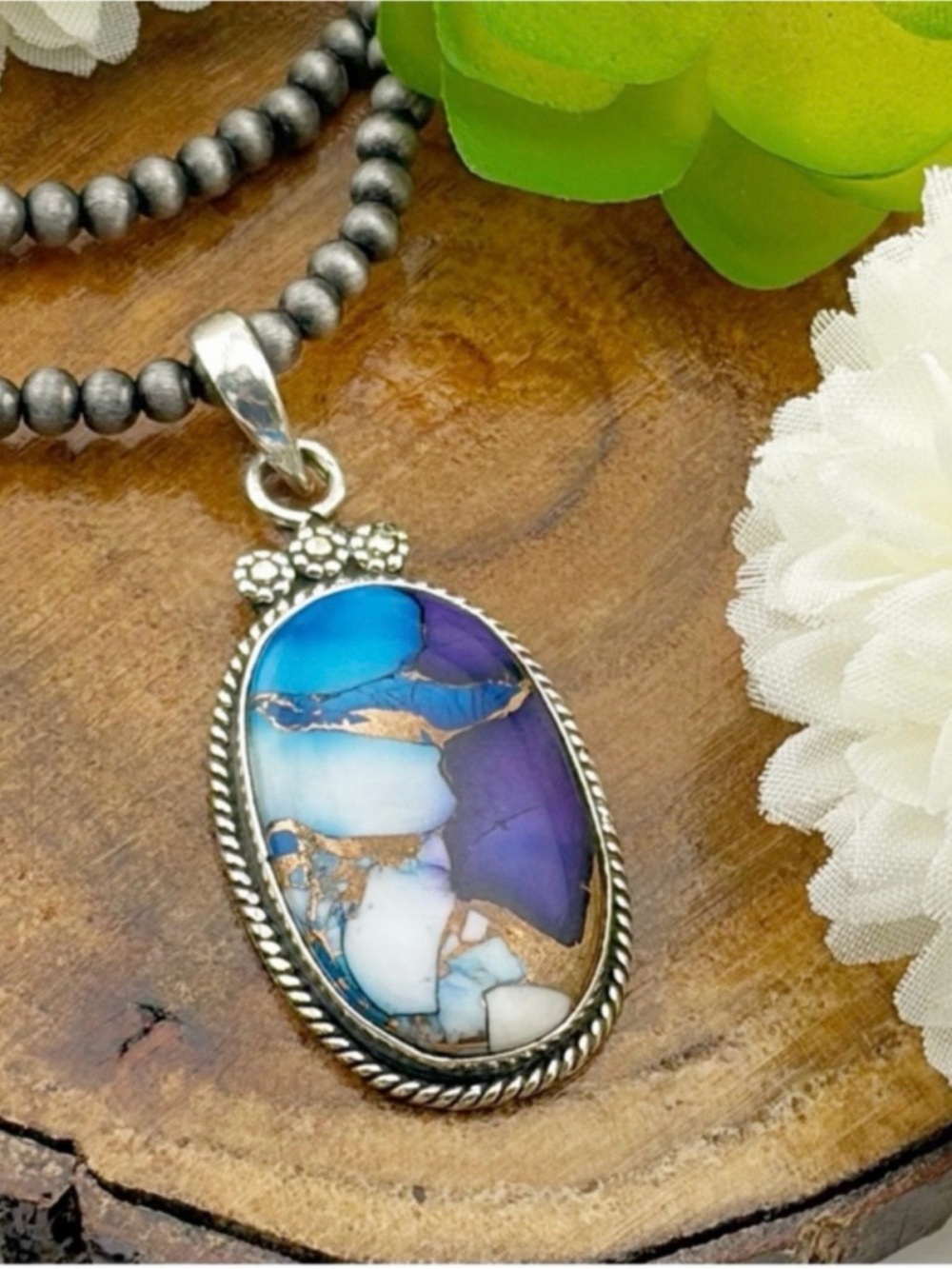 Blue & Purple Mohave Turquoise Pendant 925 Sterling Silver New